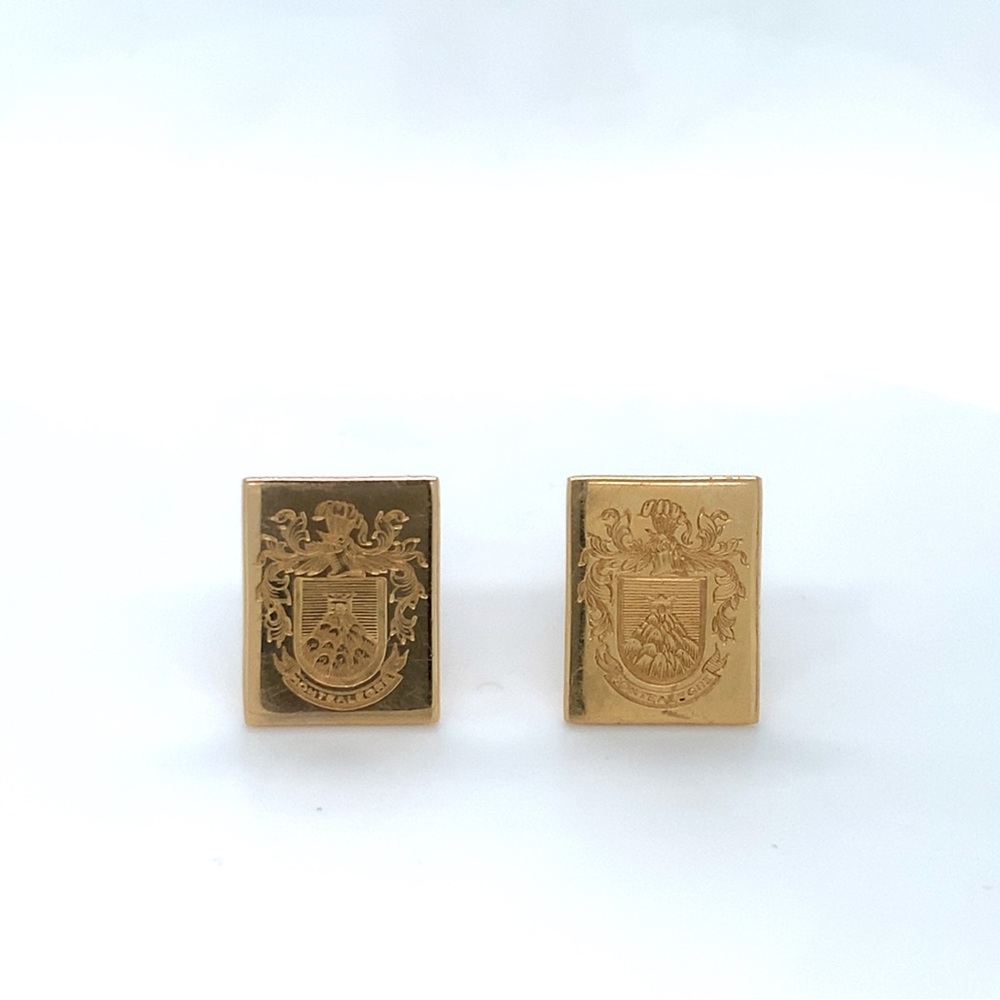 Tiffany & Co. 14k Yellow Gold Rectangular Engraved Bullet Back Men's Cufflinks